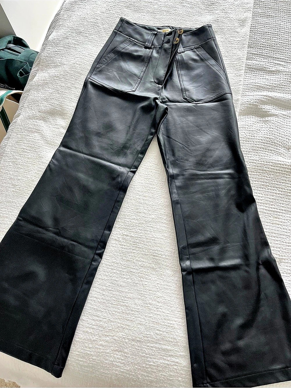 NEW Anthropologie Maeve Wide Leg Leather Pants in Black